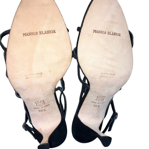 Manolo Blahnik Black Strappy High Heel T Strap Sandal with Dust Bag-size 38.5 - Picture 9 of 10
